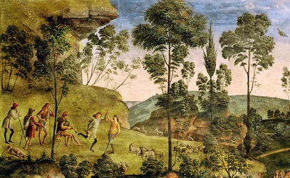 Chevriers et bergers faisant de la musique et dansant (détail)